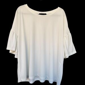 Eloquii Shirt Womens 22/24 White Ruffle Flutter Sleeve Crew Neck Top Plus Size